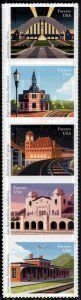 U.S.#5758-62b Railroad Stations 63c FE Vert.Strip of 5, MNH.