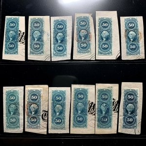 WCstamps: U.S. Lot Of (68) Revenues Tied On Pieces