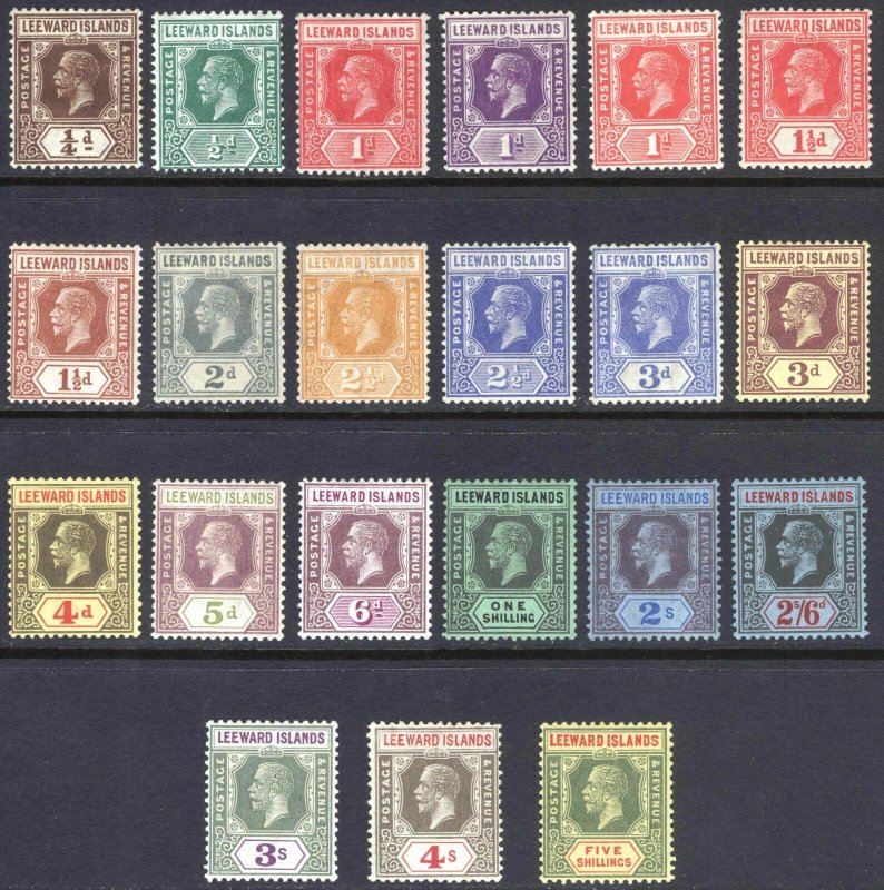 Leeward Is 1921 1/4d-5s GV Script SG 58-78 Scott 61-81 LMM/MLH Cat £187($252)