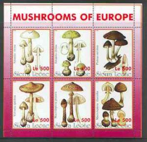 Sierra Leone 1998 Fungi sheetlet #2 containing 6 values u...