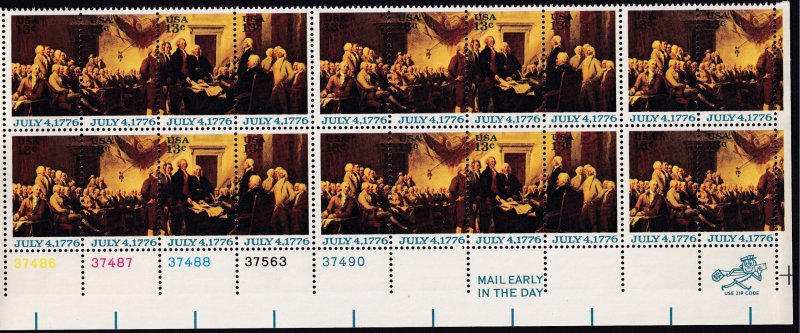 Sc# 1691 /1694 U.S 13¢ Declaration of Independence 1976 plt# blk of 20 MNH $7