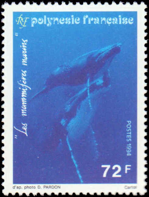 French Polynesia #634-636, Complete Set(3), 1994, Sea Life, Whales, Never Hinged