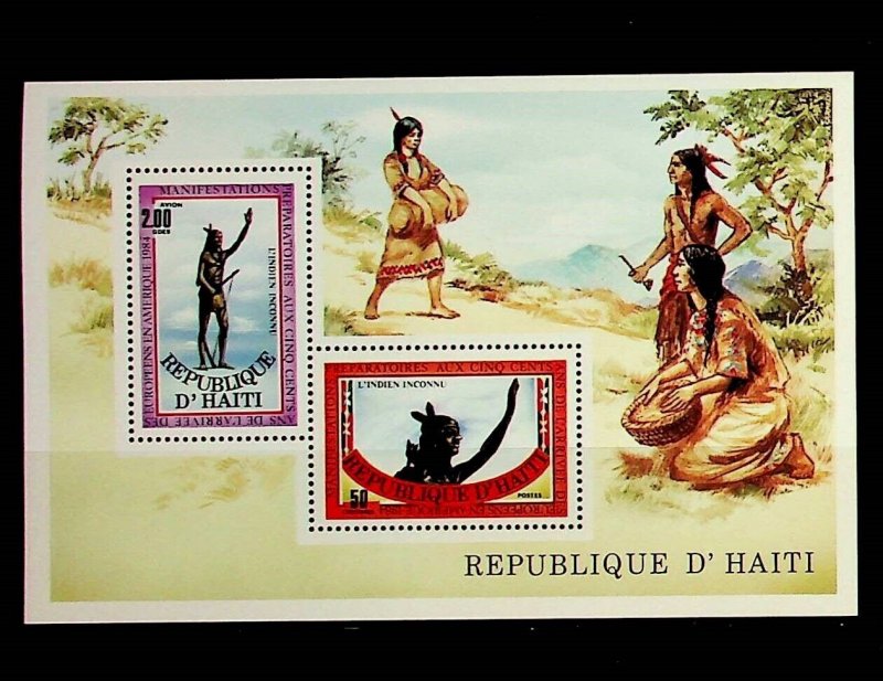 HAITI Sc 809a NH SOUVENIR SHEET OF 1984 - THE UNKNOWN INDIAN
