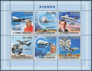 Sao Tome & Principe 2008 MNH Aviation Stamps Airbus 380 Aircraft 6v M/S