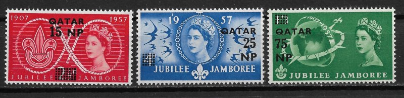 1957 Qatar 16-18 World Scout Jubilee Jamboree C/S of 3 MNH