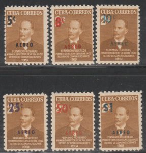 1952 Cuba Stamps Sc C51-C56 Fernando Figueredo Surcharged Complete Set  NEW