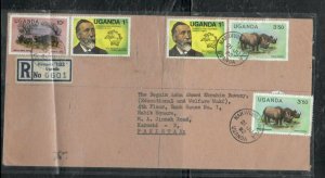 UGANDA COVER (PP0509B) 1982 RHINO 3'50X2+BUFFALO 10/+UPU1/-X2 REG A/M TO PAKISTA 