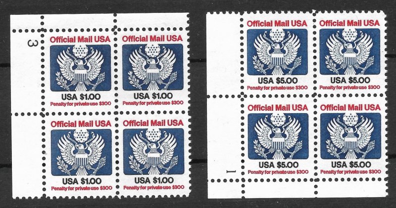 Doyle's_Stamps: MNH 1983 US Officials PNBs #O132** & #O133**