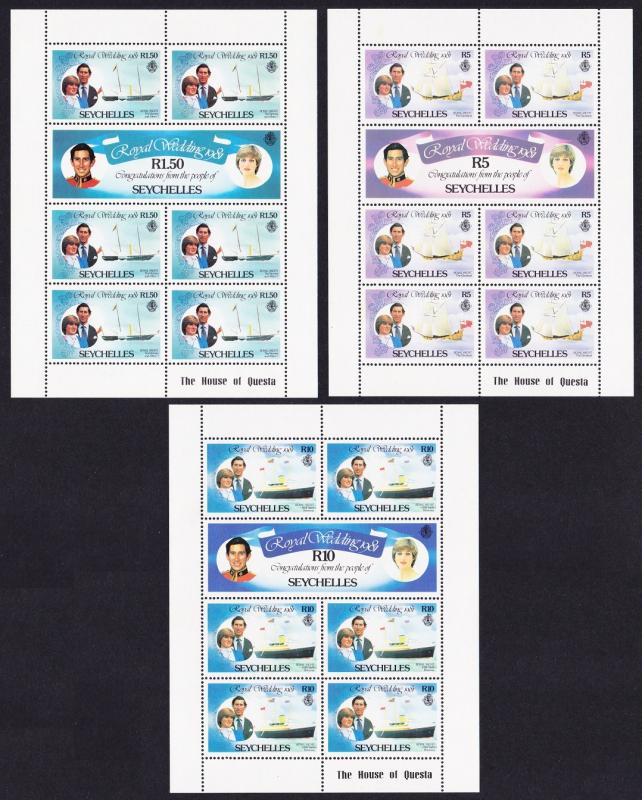 Seychelles Charles and Diana Royal Wedding 3 sheetlets SG#505=509b MI#483-488