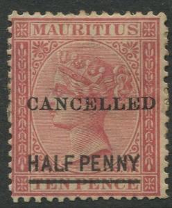 Mauritius - Scott 47 - QV Overprint-1877 - MH - Single 1/2p on a 10p Stamp