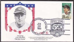 1989 Lou Gehrig baseball legend Sc 2417 Gehrig Estate cachet Hall of Fame cancel