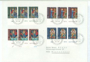 Switzerland B382-385 1969 Pro-Patria set of four corner strips of three on oversized addressed FDC