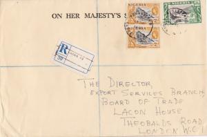 Nigeria 1955 QEII Large Registered Official OHMS Cover Lagos to London VF