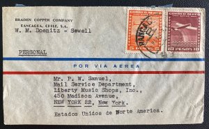 1946 Rancagua Chile Commercial Airmail cover to New York USA