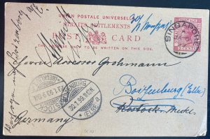 1899 Singapore Straits Settlements PS Postcard Cover To Boizenburg Germany