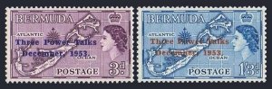 Bermuda 164-165 2 sets, hinged. Mi 149-150. Three Power Talks, December 1953.