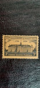 US Scott # 1083; 3c Nassau Hall; MNH, og, from 1956; F/VF centering