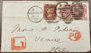 1874 Great Britain Front Cover w/2 #61  to Venice, Italy