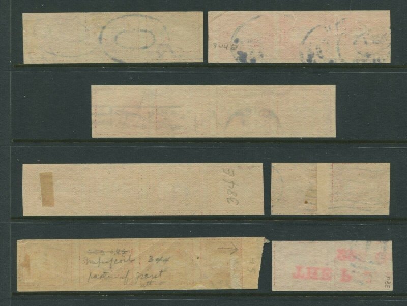 344V & 384V Washington Imperf Flat Plate Coil USED Lot of Stamp Pairs and Strips