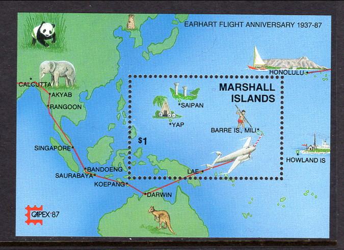 Marshall Islands 142 Map Earhart Flight Souvenir Sheet MNH VF