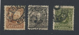 3x USA United States Stamps #307-10c #308-13c #309-15c Guide Value= $22.50 USA$