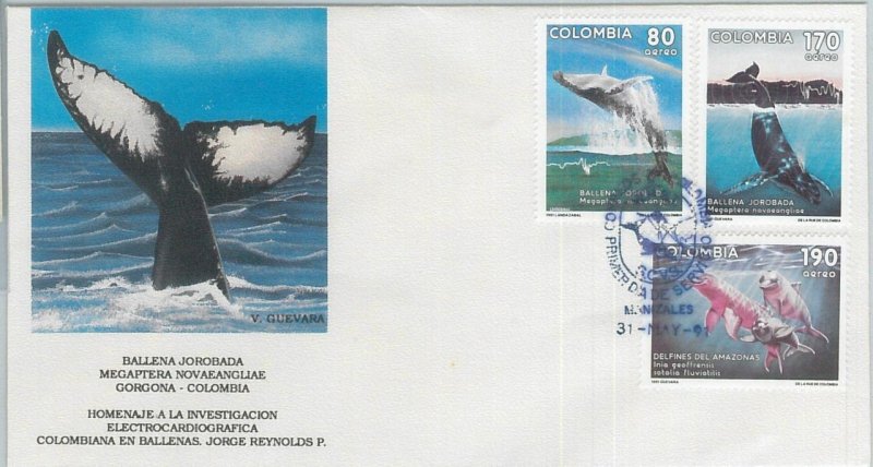 75633 - COLOMBIA - POSTAL HISTORY -  FDC COVERS 1991 Whales MARINE LIFE