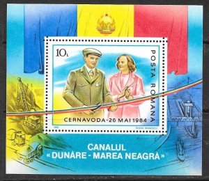 ROMANIA Sc 3270 NH SOUVENIR SHEET OF 1985 - CANAL OPENING - CEAUCESCU