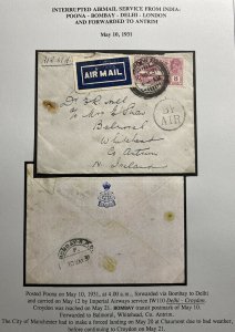 1931 Nagpur India Early Airmail Service Cover To Antrim Ireland Via Delhi