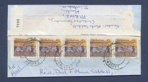 ZIMBABWE- Scott 728a x5 - on piece mailed to England