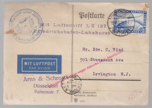 1929 Germany Graf Zeppelin postcard Cover Delayed to USA Flight