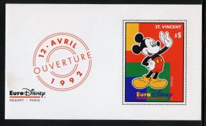 DISNEY SALE ST. VINCENT EURO DISNEY SOUVENIR SHEET MINT NH