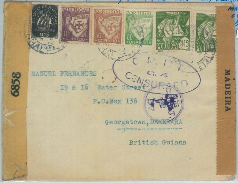 74145 - PORTUGAL - Postal History - CENSORED COVER: MADEIRA to BRITISH GUYANA-