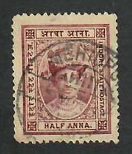 Indore State- India;  Scott 9; 1908; Used