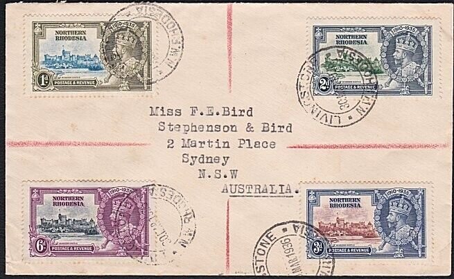 NORTHERN RHODESIA 1936 cover with Jubilee set ex Livingstone to Australia..B5371