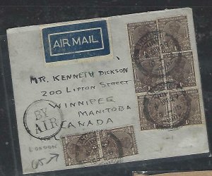 INDIA INDORE (P3009BB)  1929 KGV 1AX8 A/M COVER VIA LONDON TO CANADA 