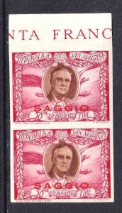 SAN MARINO C51F IMPERF PAIR €200 OG LH L/M SAGGIO OVERPRINTS (SPECIMEN) 