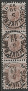 Austria 1891 Sc 68 strip of 3 Schlukenau (Sluknov) CDS gummed