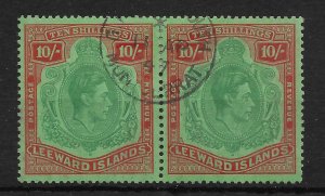 LEEWARD ISLANDS SG113 1938 10/= BLUISH-GREEN & DEEP RED ON GREEN PAIR USED