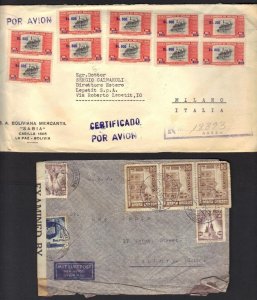 BOLIVIA 1950's FOUR AIR MAIL COVERS TWO ARE REGISTERED ONE CENSORED