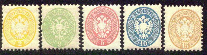 LOMBARDY-VENETIA #20-4 Complete set perf 9½, og, LH, fresh and scarce Scott $650