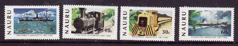 Nauru-Sc#252-5-Unused NH set-Freighter-Ships-Trains-Phosphate-1982-