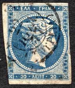 Greece 1862 20l Hermes Imperf Stamp #20 Used  CV $24