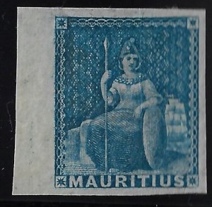 Mauritius 1858 Britannia sg31/Sc8 blue imperf MM OG wing copy XF. CV £13 (c897
