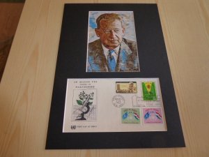 Dag Hammarskjold UN Art Postcard and FDC mount matte size A4