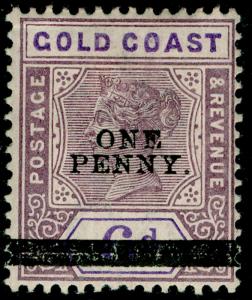 GOLD COAST SG36, 1d on 6d dull mauve & violet, LH MINT. Cat £11.