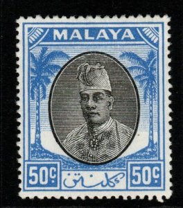 MALAYA KELANTAN SG78 1951 50c BLACK & BLUE MTD MINT