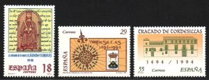 Spain #2782-84 ~ Cplt Set of 3  ~ Anniversaries ~ Unused, LHM  (1994)