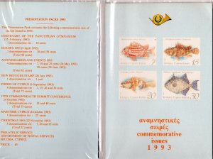 CYPRUS 1993 COMPLETE YEAR SET OF 18 STAMPS IN BOOK MNH