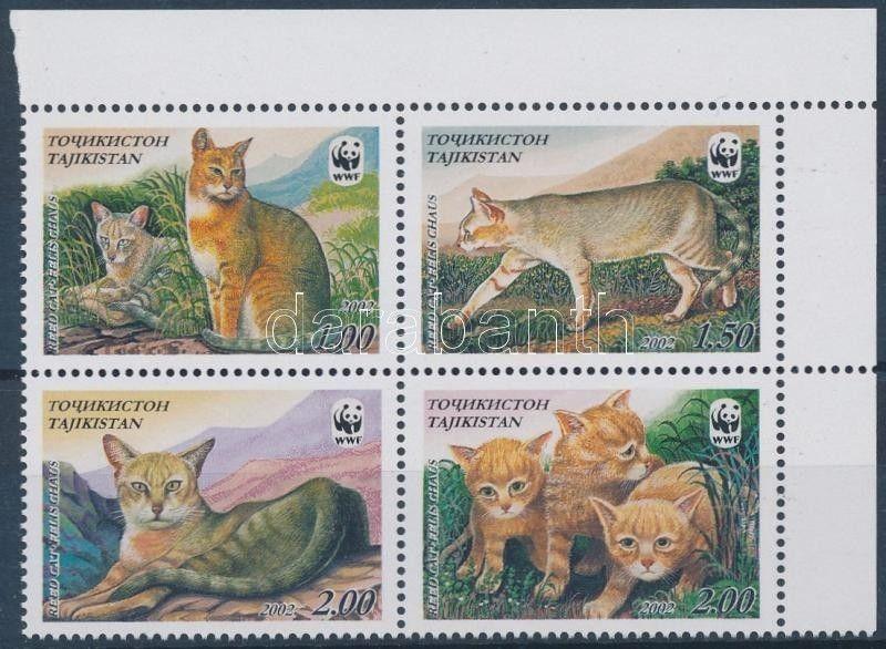 Tajikistan stamp WWF Wild cat corner block of 4 MNH 2002 Mi 208-211 WS130570