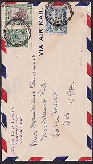 JAMAICA 1930 cover to USA : STREET LETTER BOX MONTEGO BAY cds...............7466